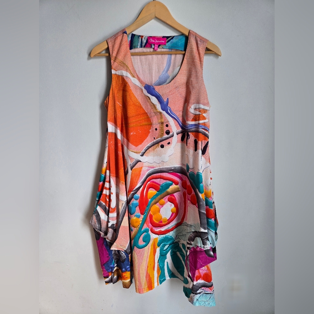 CLAIRE DESJARDINS Colorful Abstract Art Sleeveless Cotton Dress